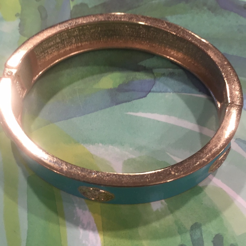 Hinged gold and teal bracelet - Picture 2 of 2